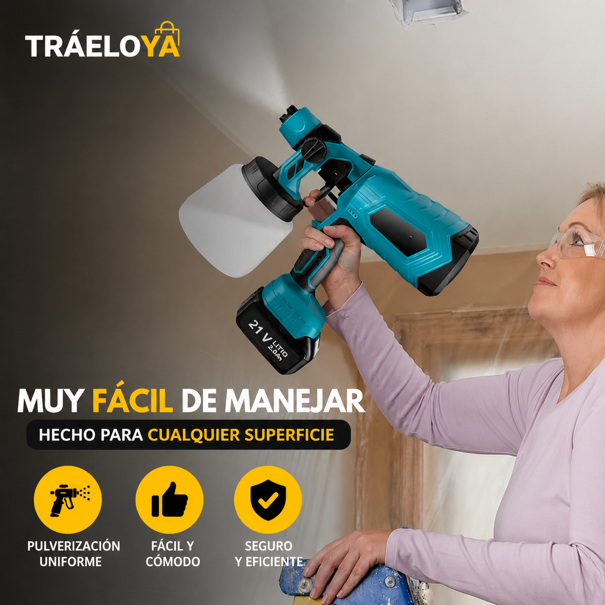 Pistola para pintar eléctrica inalámbrica con doble batería