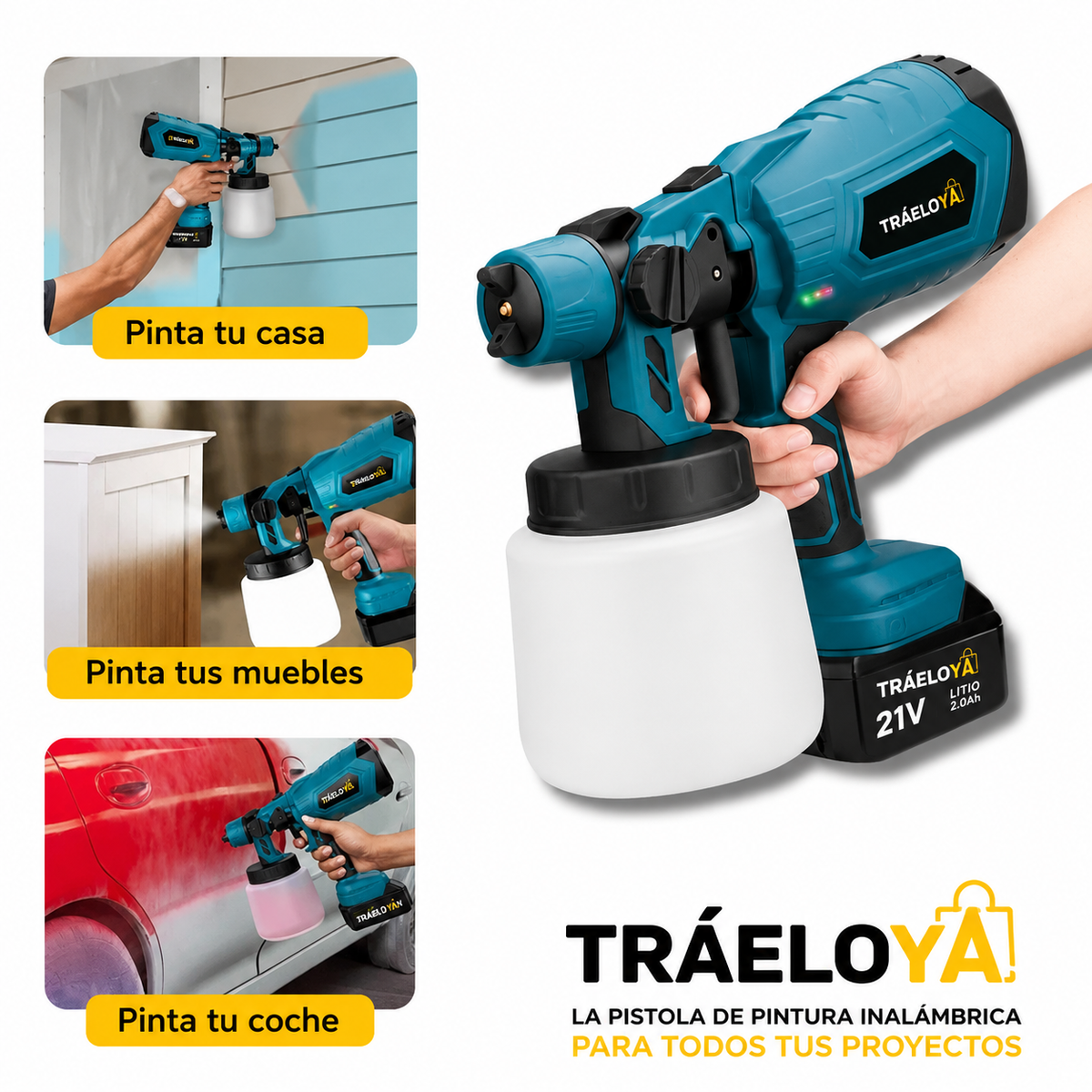 Pistola para pintar eléctrica inalámbrica con doble batería