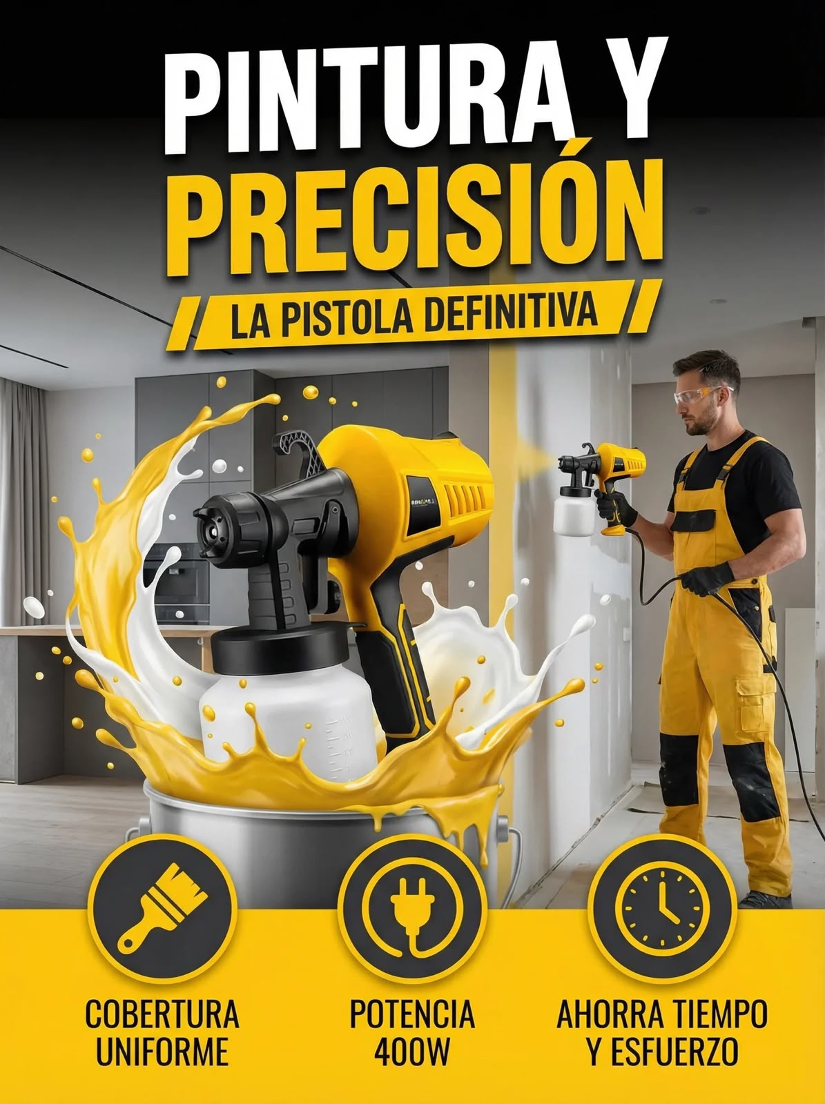 Pistola para pintar eléctrica inalámbrica con doble batería